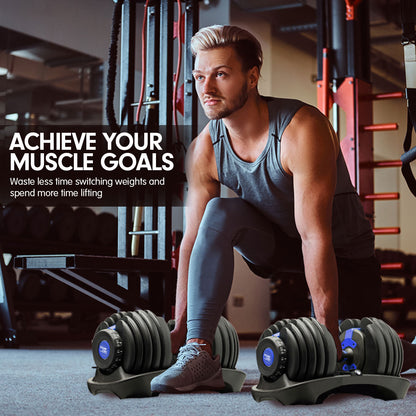 48KG Powertrain Adjustable Dumbbell Set With Stand Blue
