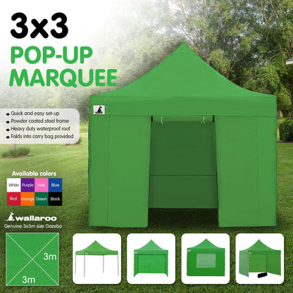 Gazebo Tent Marquee 3x3 PopUp Outdoor Wallaroo - Green