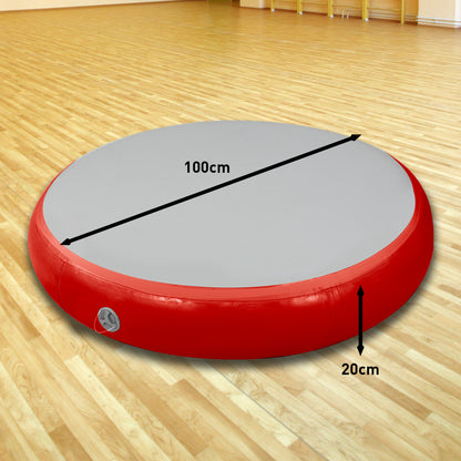 Powertrain 1m Airtrack Spot Round Inflatable Gymnastics Tumbling Mat with Pump - Red