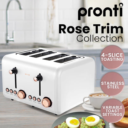 Pronti Rose Trim Collection Toaster & Kettle Bundle - White