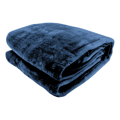 Laura Hill 600GSM Large Double-Sided Faux Mink Blanket- Navy
