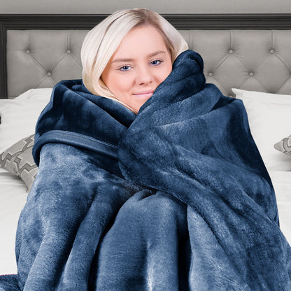 Laura Hill 600GSM Large Double-Sided Faux Mink Blanket- Navy