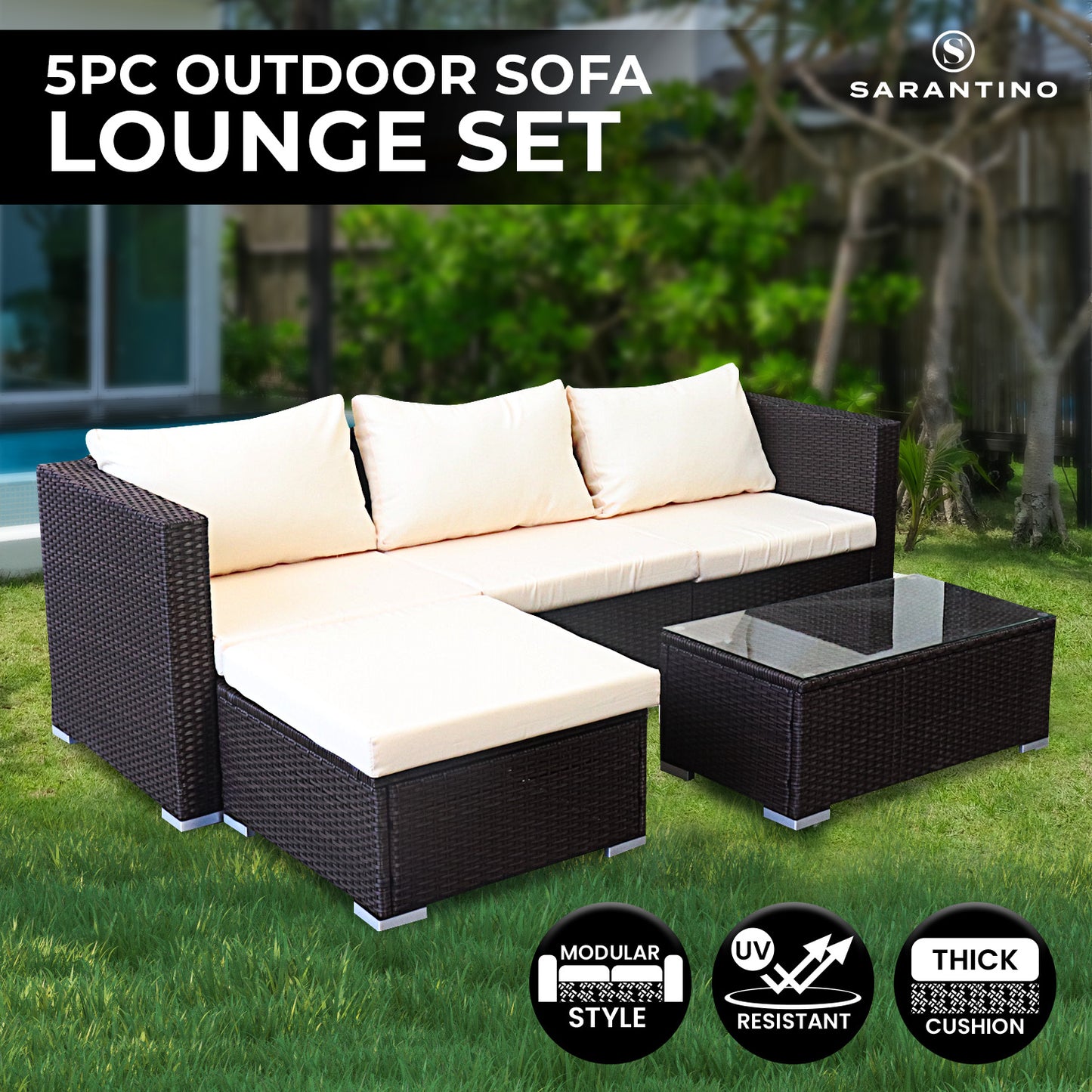 Sarantino 5pc Modular Outdoor Lounge Set PE Rattan - Brown