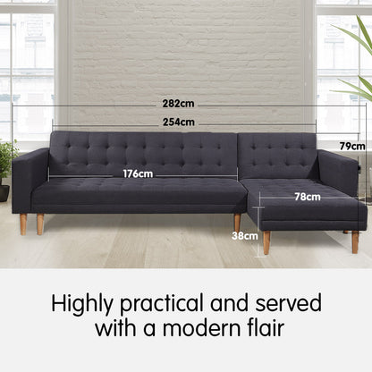 Sarantino Linen Fabric Corner Sofa Bed Couch Lounge w/ Chaise D.Grey