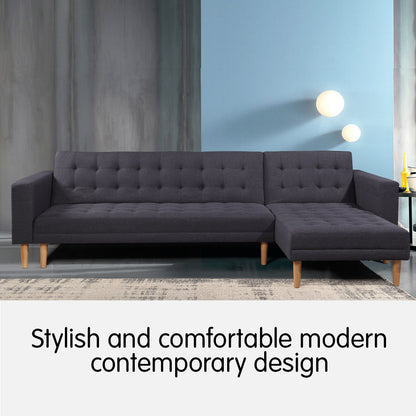Sarantino Linen Fabric Corner Sofa Bed Couch Lounge w/ Chaise D.Grey