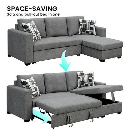 Fontana Pullout Sofa Bed with Storage Chaise Lounge  Sarantino - Grey