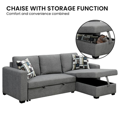 Fontana Pullout Sofa Bed with Storage Chaise Lounge  Sarantino - Grey