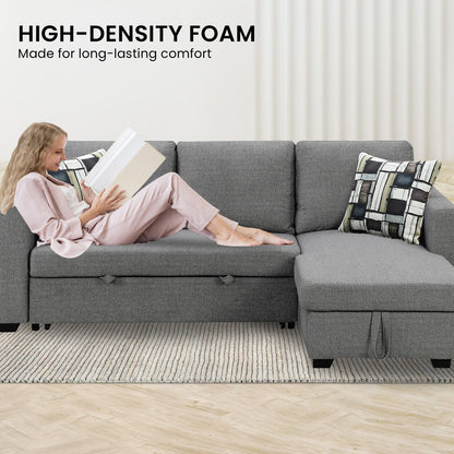 Fontana Pullout Sofa Bed with Storage Chaise Lounge  Sarantino - Grey