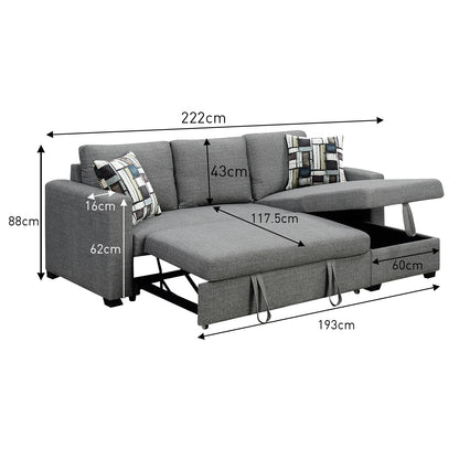 Fontana Pullout Sofa Bed with Storage Chaise Lounge  Sarantino - Grey