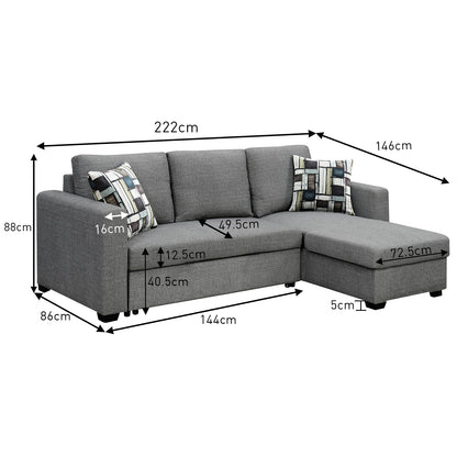Fontana Pullout Sofa Bed with Storage Chaise Lounge  Sarantino - Grey