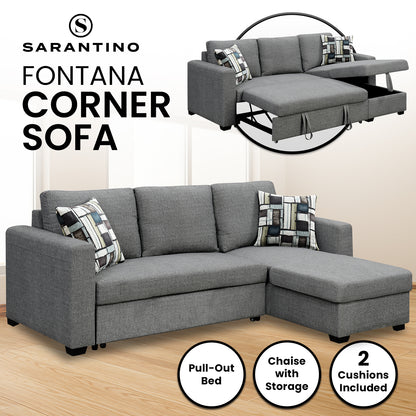 Fontana Pullout Sofa Bed with Storage Chaise Lounge  Sarantino - Grey