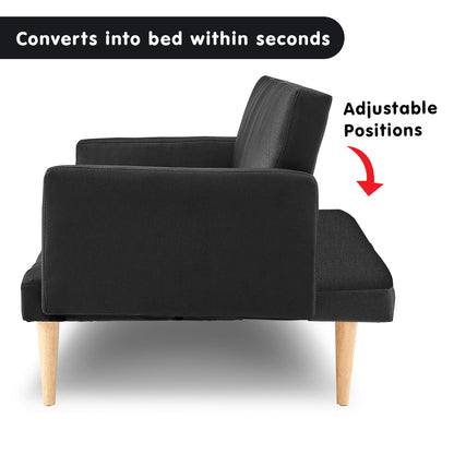 Sarantino 3-Seater Faux Linen Sofa Bed Couch - Black