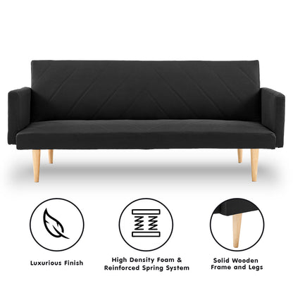 Sarantino 3-Seater Faux Linen Sofa Bed Couch - Black