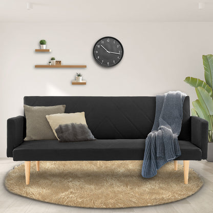 Sarantino 3-Seater Faux Linen Sofa Bed Couch - Black