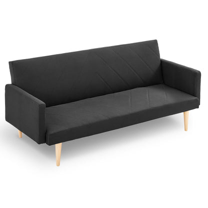 Sarantino 3-Seater Faux Linen Sofa Bed Couch - Black