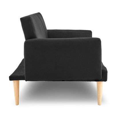 Sarantino 3-Seater Faux Linen Sofa Bed Couch - Black