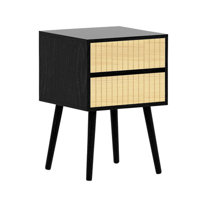 Sarantino Ivan Bedside Table Night Stand - Black/Natural