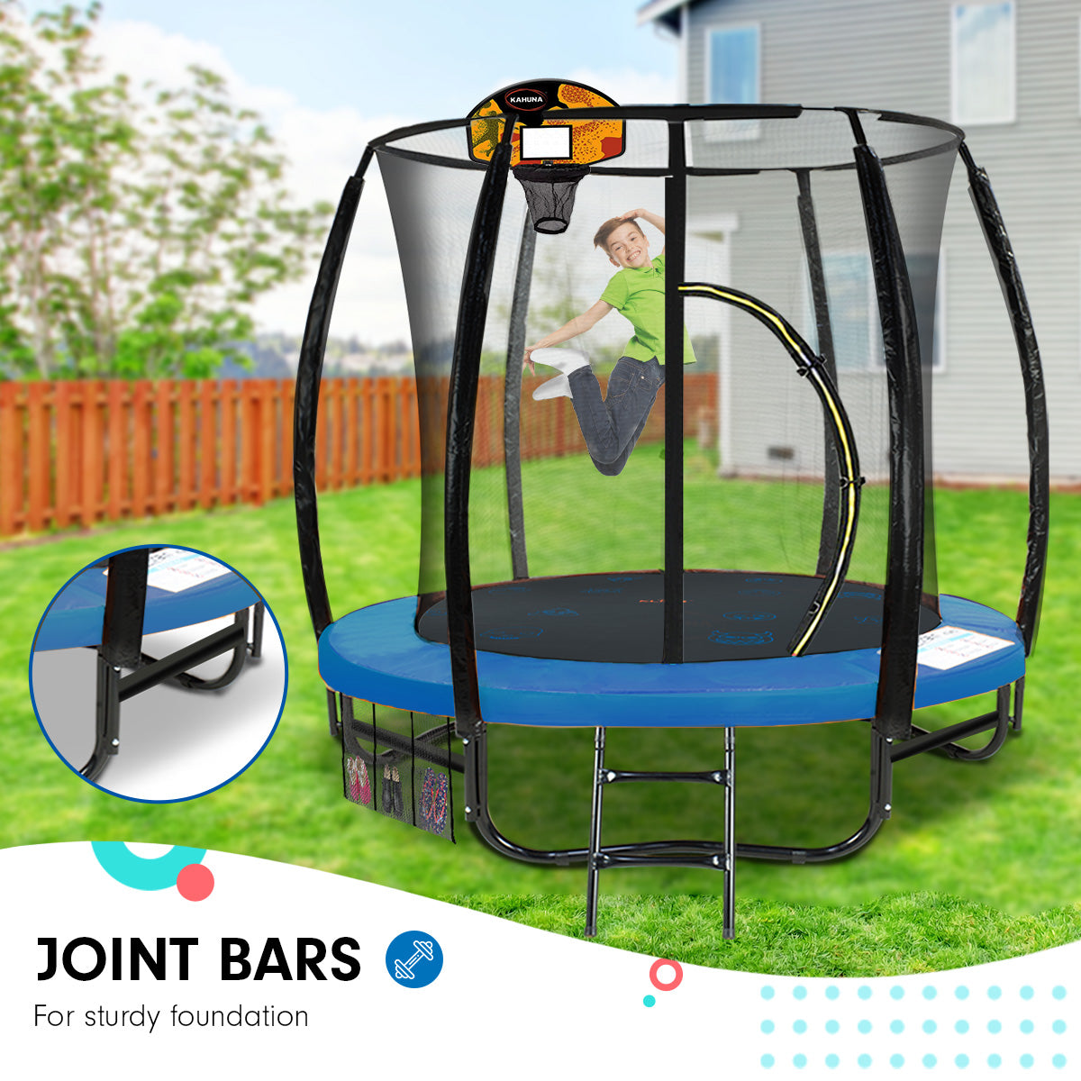 Kahuna Pro 8ft Trampoline with Mat, Reversible Pad, Basketball Set