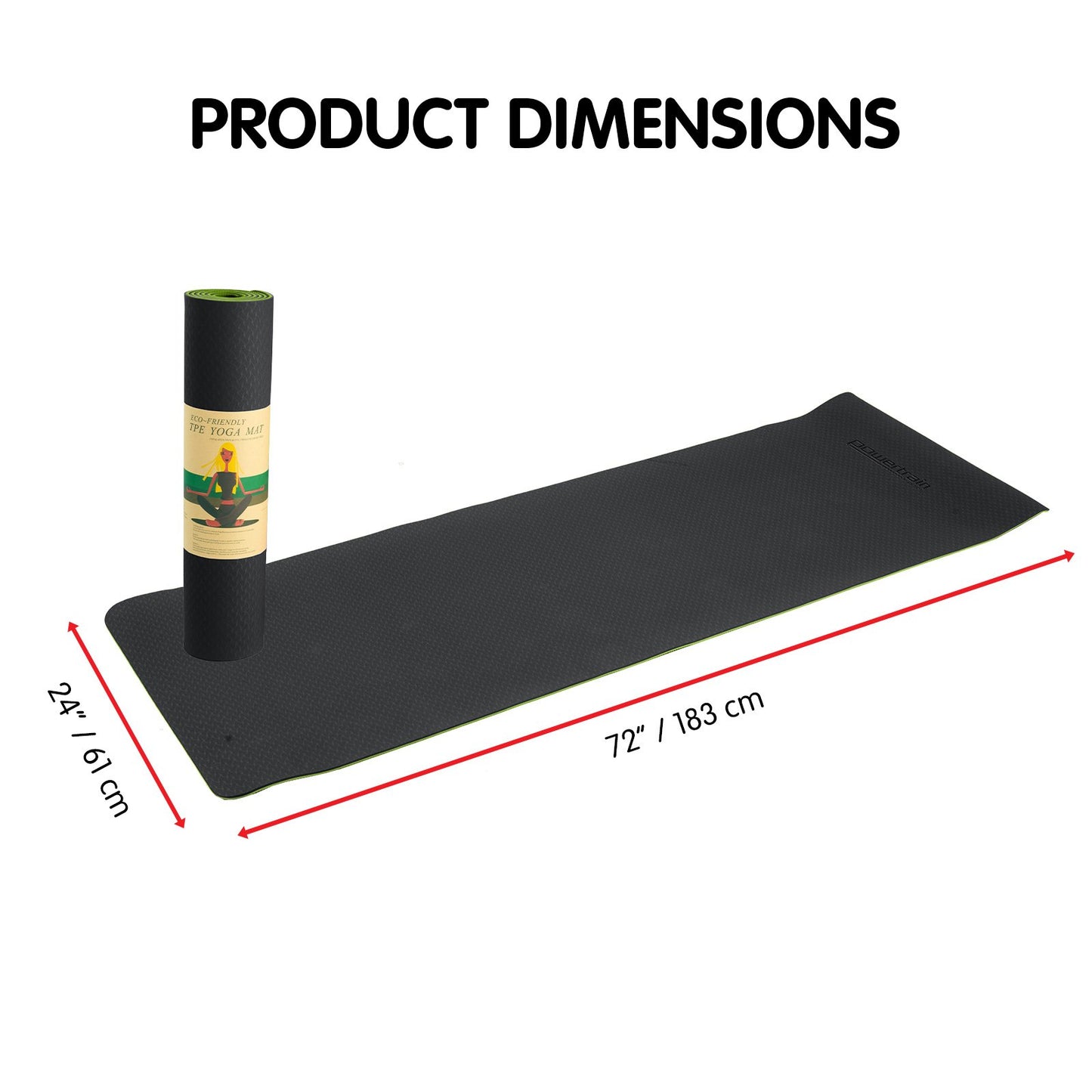 Powertrain Eco-Friendly TPE Pilates Exercise Yoga Mat 8mm  Black Green